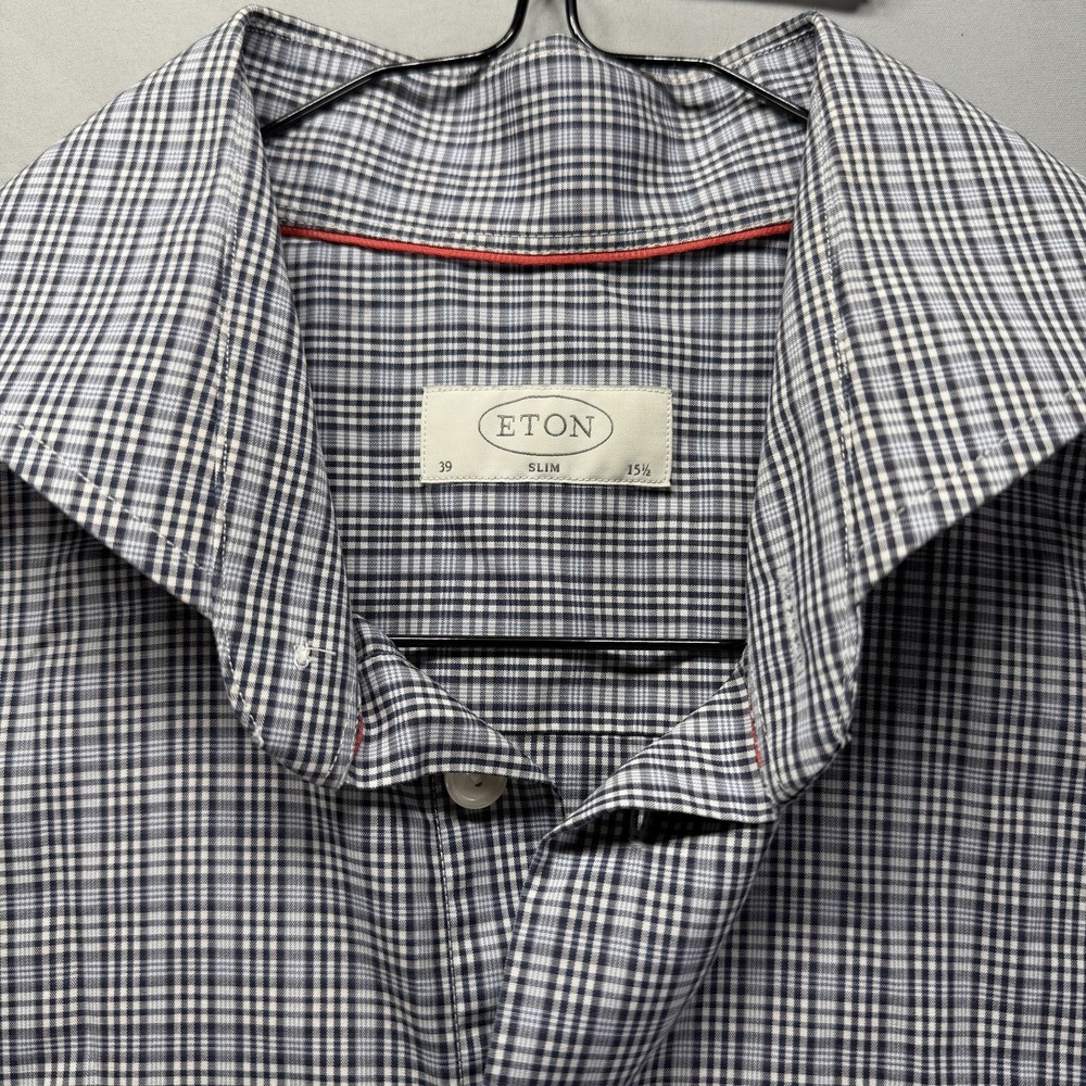 ETON Shirt Mens 15.5 Gray Check Button Up Dress French Cuff Long Sleeve Slim Fit